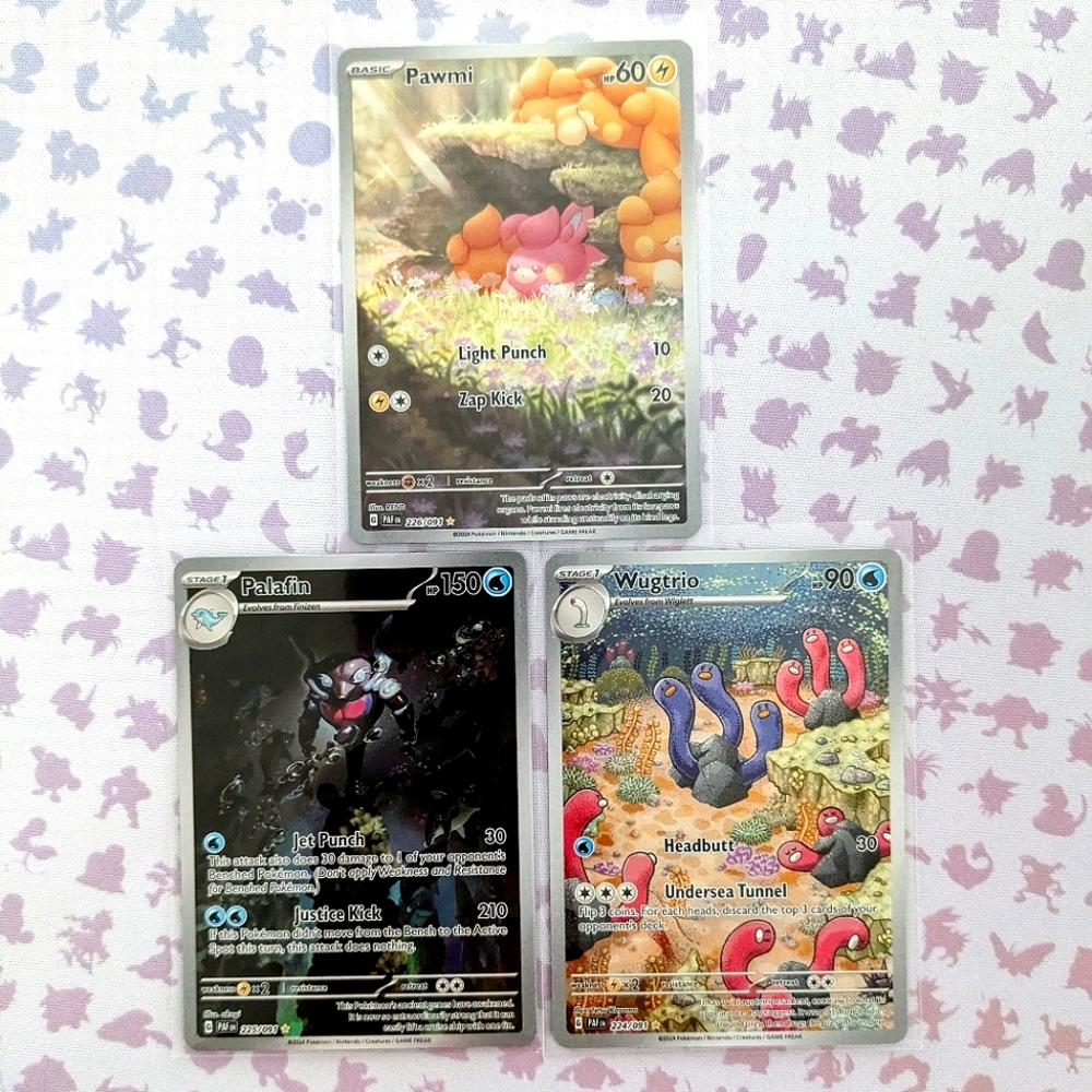 ✨ Paldean Fates Wugtrio Palafin Pawmi Shiny Illustration Rare Pokemon Cards ✨ - Picture 2 of 3